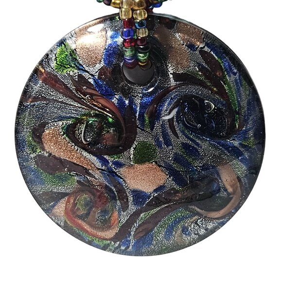 Handmade Abstract Glass Pendant Necklace Boho Colorful Seed Beaded Jewelry Women - Picture 2 of 11